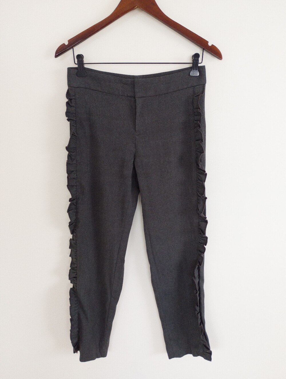 Club Monaco Grey Rotheo Ruffle Trim Trousers Pants Size 0